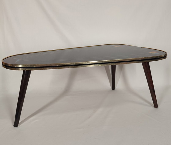 Image 1 of Grote Mid Century Tripod plantentafel met glas top