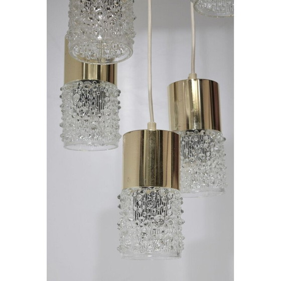 Image 1 of Paar kroonluchters, vintage waterval, 5 hangers van messing en glas