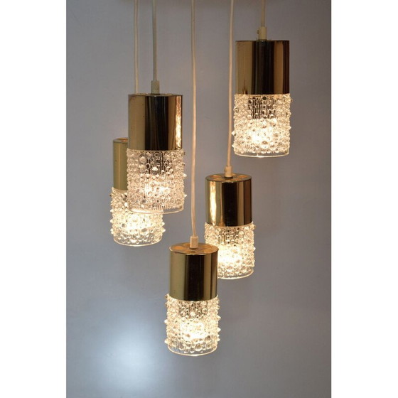 Image 1 of Paar kroonluchters, vintage waterval, 5 hangers van messing en glas
