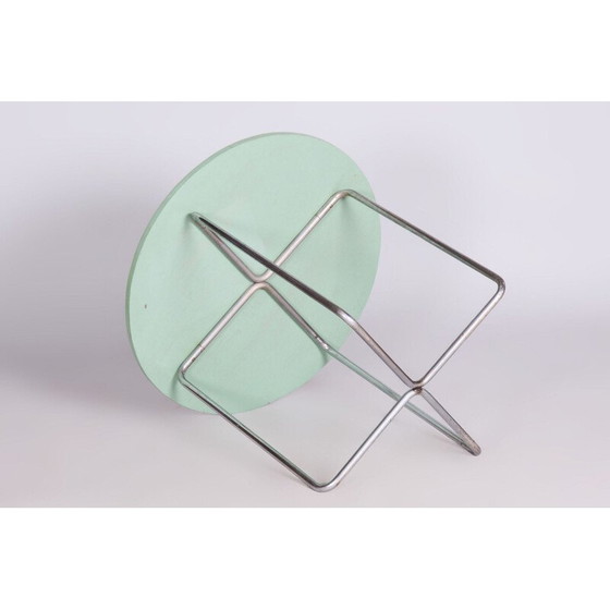 Image 1 of Vintage Bauhaus ronde tafel in verchroomd staal en gelakt hout, Tsjecho-Slowakije 1930