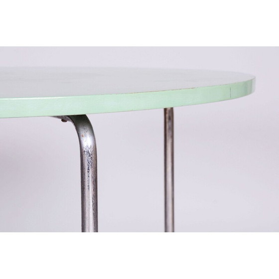 Image 1 of Vintage Bauhaus ronde tafel in verchroomd staal en gelakt hout, Tsjecho-Slowakije 1930