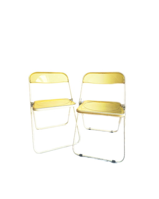 2x Giancarlo Piretti voor Castelli Plia klapstoelen met Wit frame