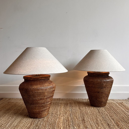 2 XXXL Birma rieten rotan lampen vintage 