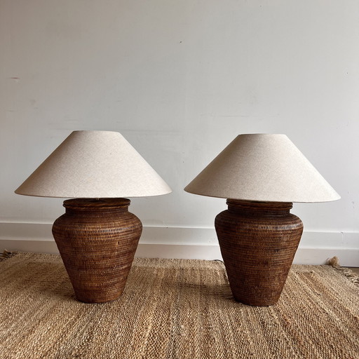 2 XXXL Birma rieten rotan lampen vintage 