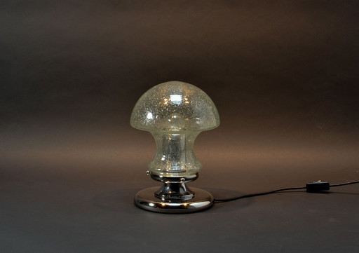 Vintage Design champignon tafellamp in chroom en glas van Baum Leuchten, 1970.