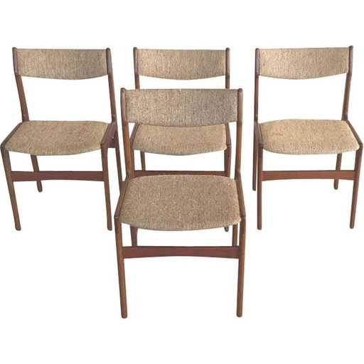  Set van 4 Teakhouten Eetkamerstoelen Inc. Herstoffering Erik Buch 1960