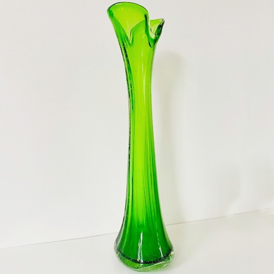 Image 1 of Groene glazen vaas XL Murano stijl vintage