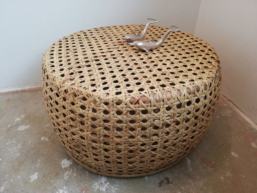 Vintage gevlochten rotan bijzettafel