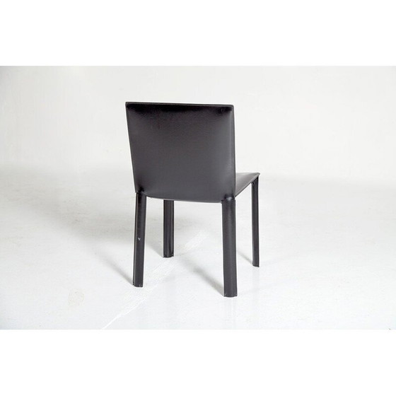 Image 1 of Vintage set van 3 zwart leren eetkamerstoelen van De Couro,1980