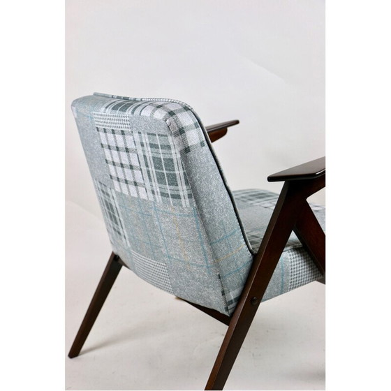 Image 1 of Mid Century grijs-blauw geblokte konijnen fauteuil van Józef Chierowski, 1970