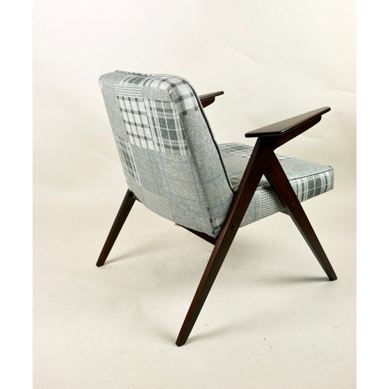 Image 1 of Mid Century grijs-blauw geblokte konijnen fauteuil van Józef Chierowski, 1970