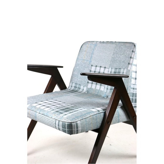 Image 1 of Mid Century grijs-blauw geblokte konijnen fauteuil van Józef Chierowski, 1970