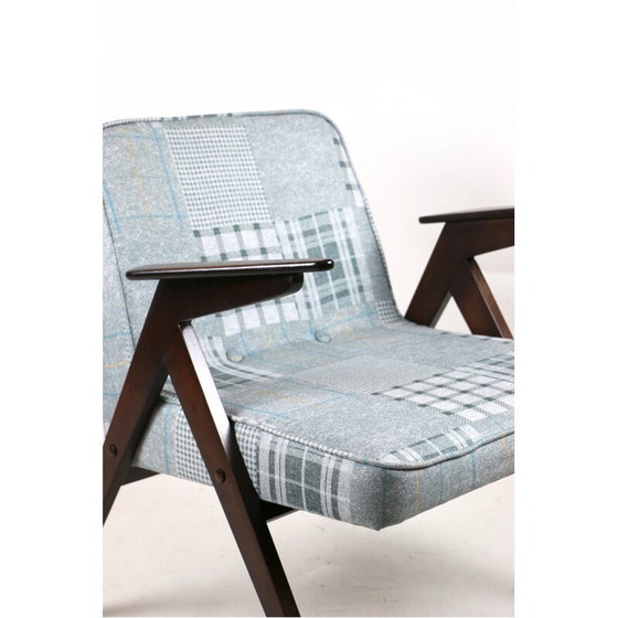 Image 1 of Mid Century grijs-blauw geblokte konijnen fauteuil van Józef Chierowski, 1970