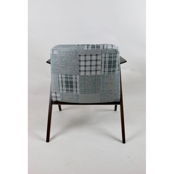 Image 1 of Mid Century grijs-blauw geblokte konijnen fauteuil van Józef Chierowski, 1970