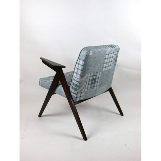 Image 1 of Mid Century grijs-blauw geblokte konijnen fauteuil van Józef Chierowski, 1970