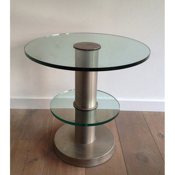 Image 1 of Vintage bijzettafel van staal en glas - jaren 1970