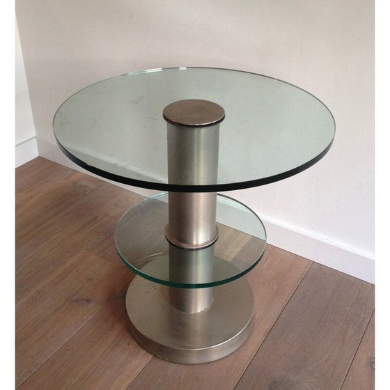 Image 1 of Vintage bijzettafel van staal en glas - jaren 1970