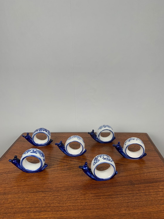 Image 1 of Set van 6 vintage servetringen in de vorm van slakken, Rodes, 1970