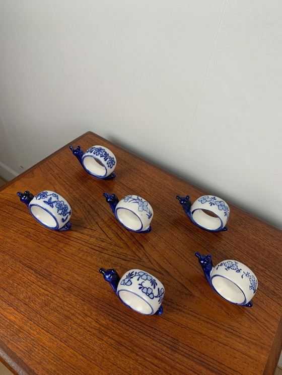 Image 1 of Set van 6 vintage servetringen in de vorm van slakken, Rodes, 1970