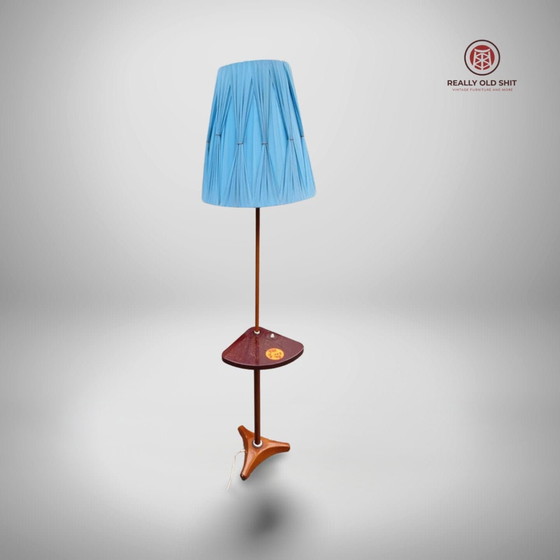 Image 1 of Unieke OekraÃ¯ense vintage vloerlamp met blauwe tulpenkap en tafel