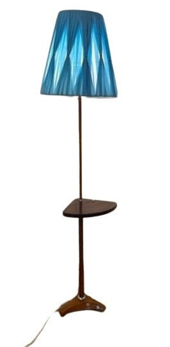 Image 1 of Unieke OekraÃ¯ense vintage vloerlamp met blauwe tulpenkap en tafel