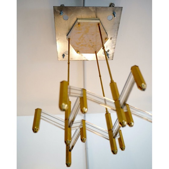 Image 1 of Vintage messing en perspex kroonluchter van Zeroquattro uit Italië 1970