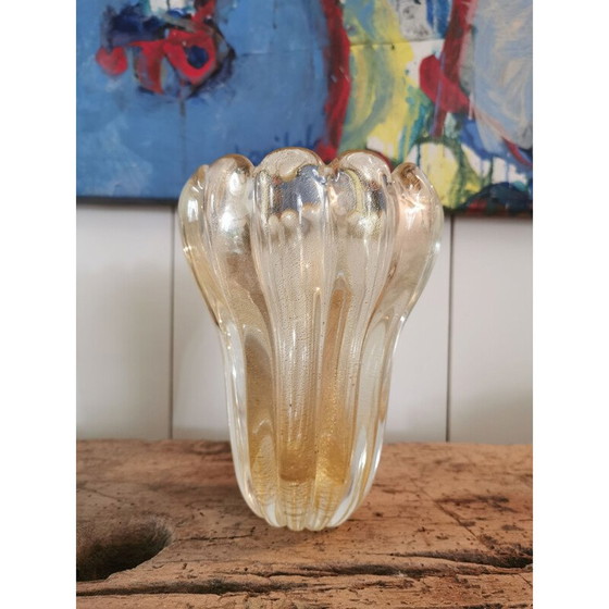 Image 1 of Vintage Murano glaswerk vaas met gouden glitter, Italië 1970