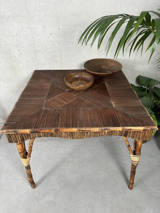 Image 1 of Vintage bamboe tafel - inlegwerk