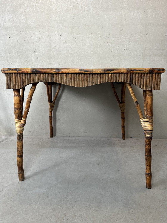 Image 1 of Vintage bamboe tafel - inlegwerk