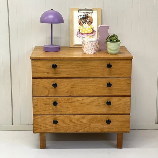 Midcentury Vintage Ladekastje Sixties Zwarte Knop 