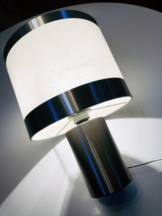 Image 1 of Vintage Tafellamp - Toegeschreven aan Gioffredo Reggiani - Cilinder - Geborsteld Staal - 1970