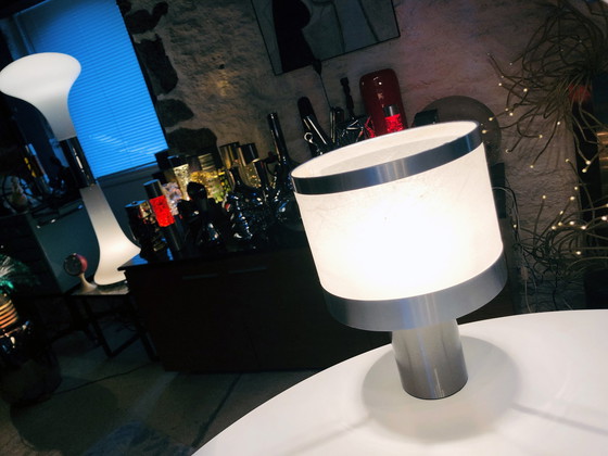 Image 1 of Vintage Tafellamp - Toegeschreven aan Gioffredo Reggiani - Cilinder - Geborsteld Staal - 1970