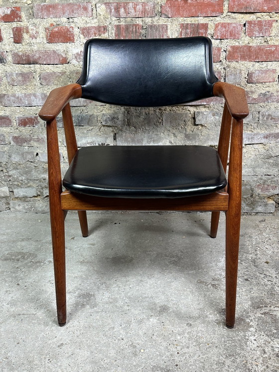 Image 1 of Scandinavische Teak en Skaï fauteuils (paar) Svend Aage Eriksen voor Glostrup 60'S