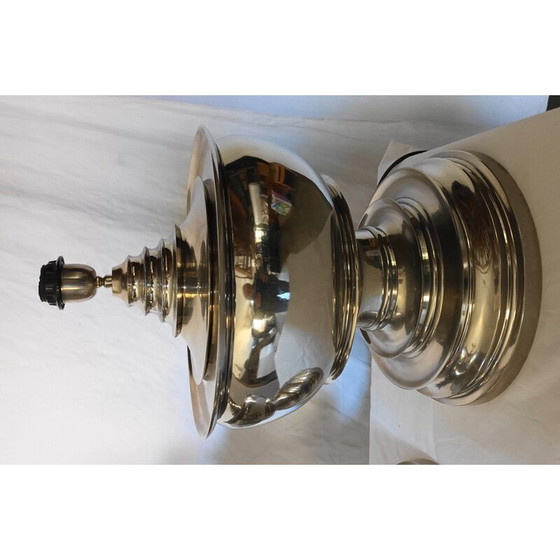 Image 1 of Paar vintage gepolijste aluminium lampvoeten, 1990