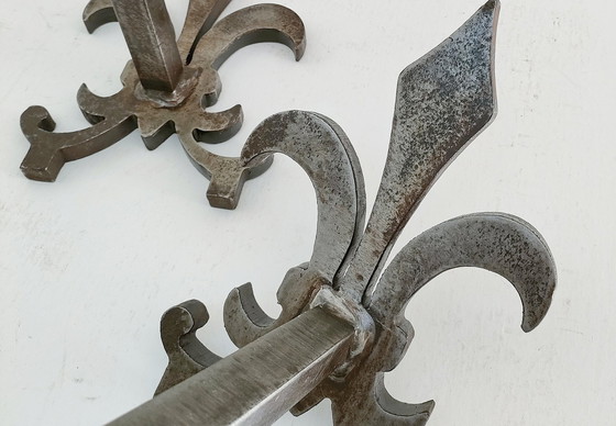 Image 1 of Paar Fleur De Lys Vintage Stalen Andirons