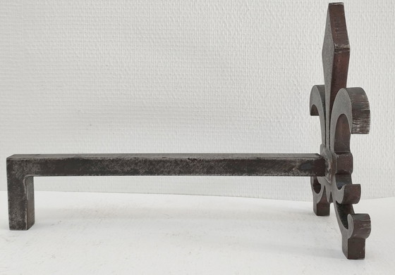 Image 1 of Paar Fleur De Lys Vintage Stalen Andirons