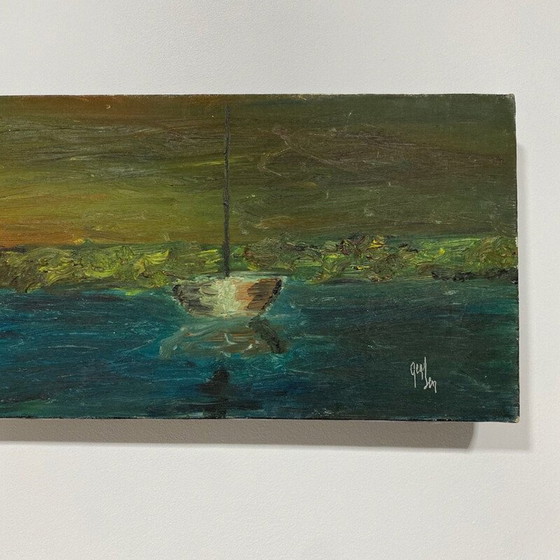 Image 1 of Vintage schilderij met boten, 1940