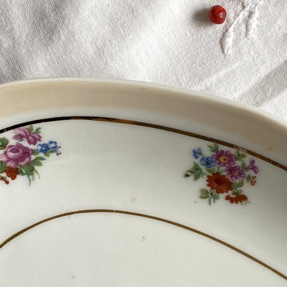 Image 1 of Ovaal Serveerschaaltje M Et S Berry Kleine Bloemen En Verguld Antiek Limoges Porselein Frankrijk