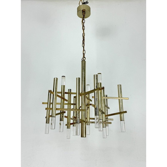 Image 1 of Vintage "Ice" kroonluchter in chroomstaal voor Sciolari met 9 kaarslampen, Italië 1960