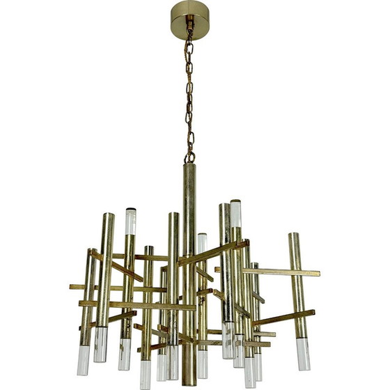 Image 1 of Vintage "Ice" kroonluchter in chroomstaal voor Sciolari met 9 kaarslampen, Italië 1960