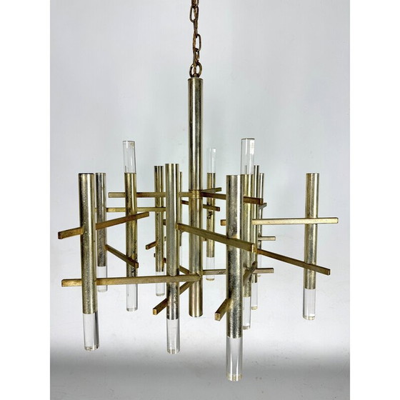 Image 1 of Vintage "Ice" kroonluchter in chroomstaal voor Sciolari met 9 kaarslampen, Italië 1960