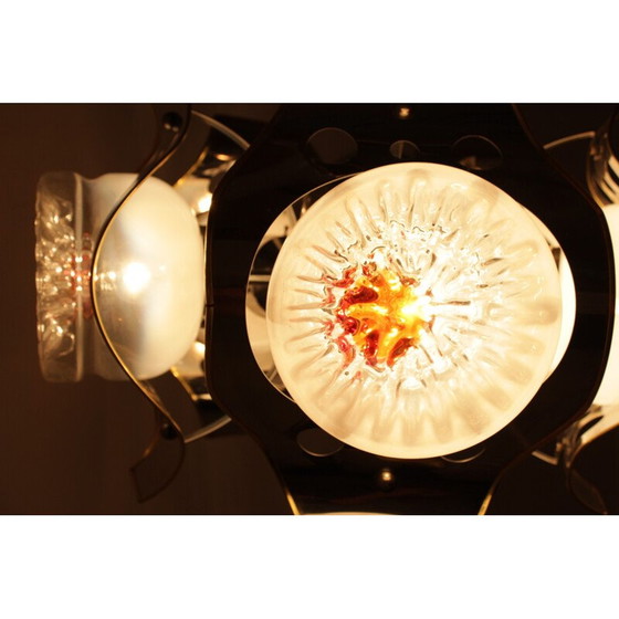 Image 1 of Vintage kroonluchter in metaal en Murano glas voor Mazzega, Italië 1970