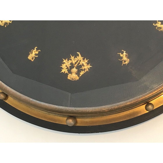 Image 1 of Ronde zwart met gouden vintage wandklok, 1950