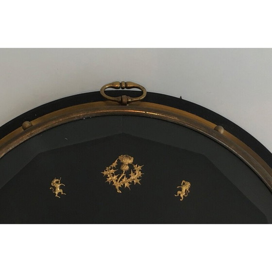 Image 1 of Ronde zwart met gouden vintage wandklok, 1950