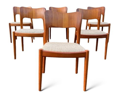 Niels Koefoed Voor Hornslet, 6 stoelen / eetkamerstoelen, model '177', teak, jaren 1960, Denemarken