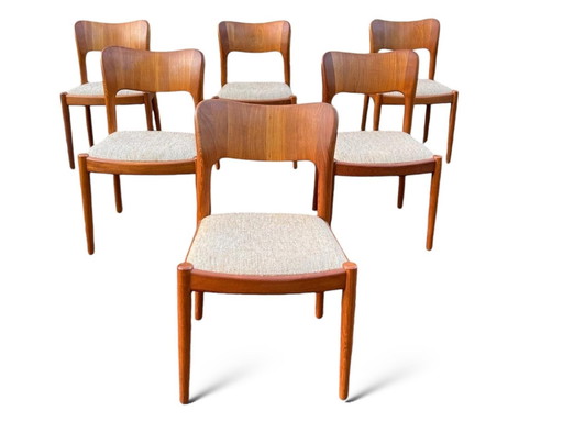 Niels Koefoed Voor Hornslet, 6 stoelen / eetkamerstoelen, model '177', teak, jaren 1960, Denemarken