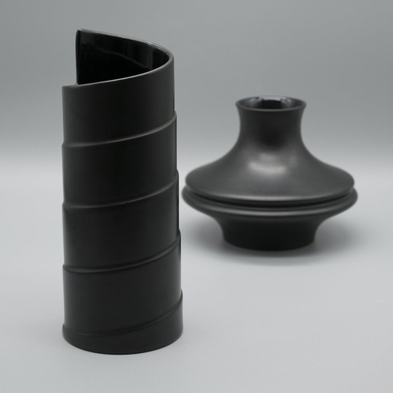 Image 1 of Marcello Morandini & Tapio Wirkkala Rosenthal Matte Porcelaine Noire Duo Vaas