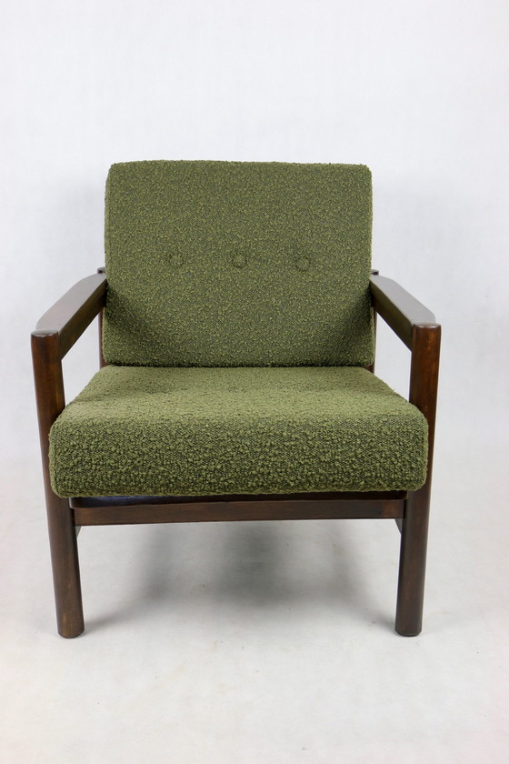 Image 1 of Vintage Fauteuil In Olijf Boucle, 1970S