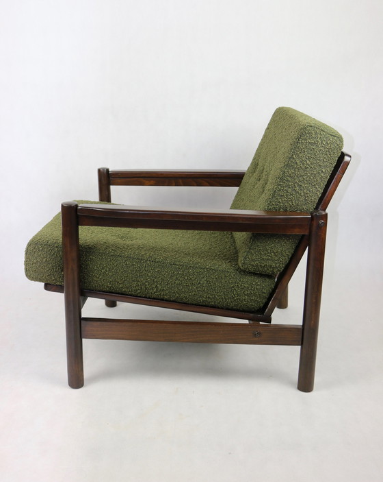 Image 1 of Vintage Fauteuil In Olijf Boucle, 1970S