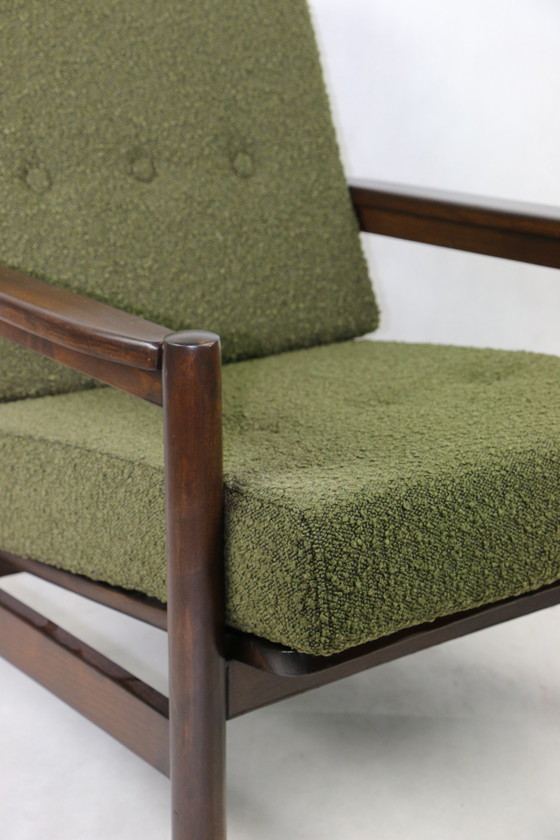 Image 1 of Vintage Fauteuil In Olijf Boucle, 1970S